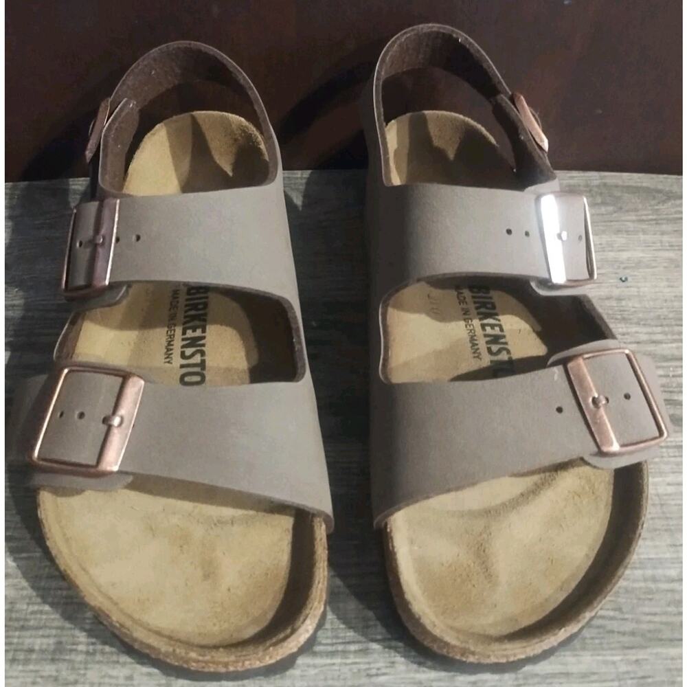 Birkenstock Milano Big Buckle Unisex Sandals 37 Suede Brown Ankle Strap New - Picture 2 of 11